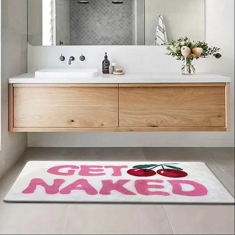Pink Get Naked Slogan Bath Mat