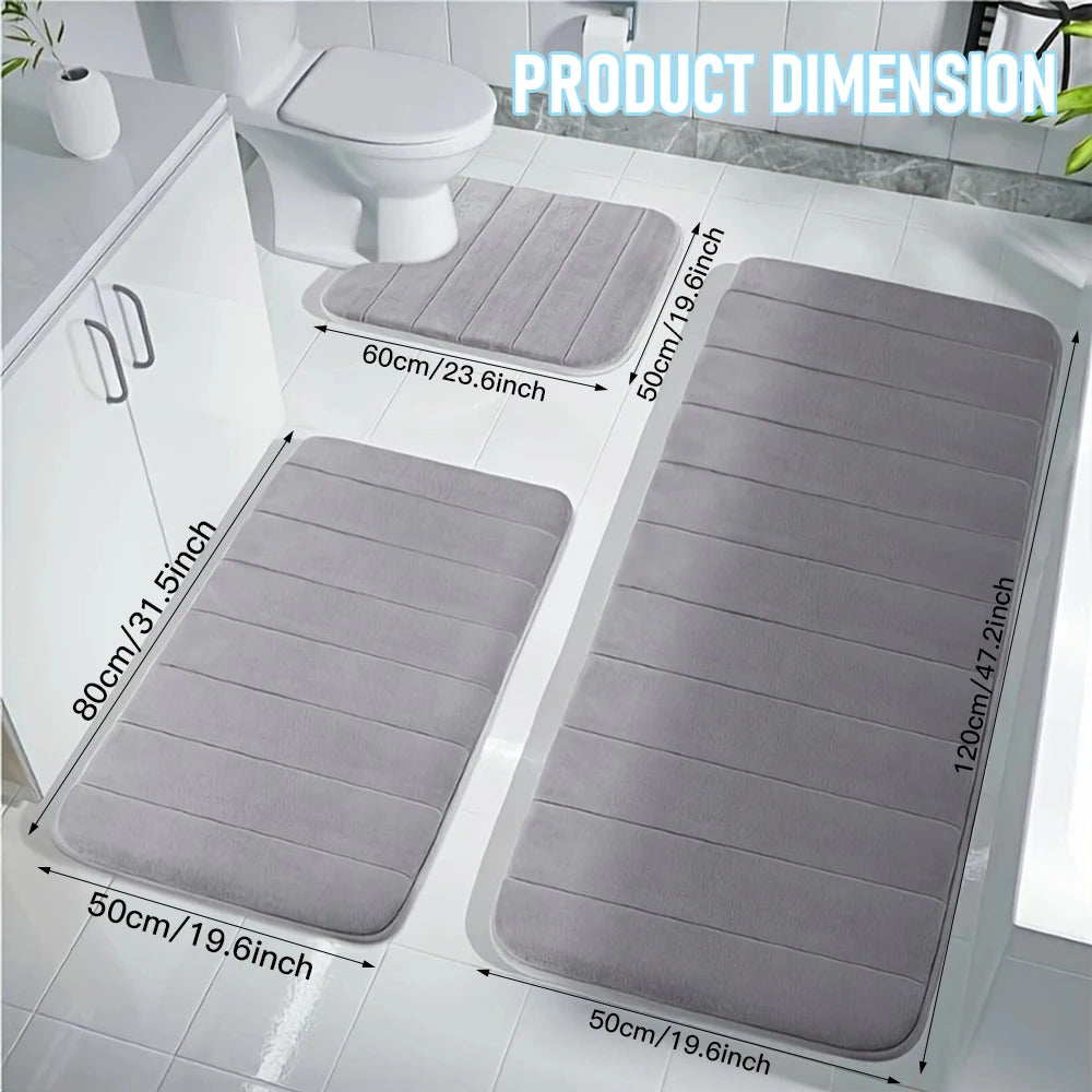 Three Pieces Memory Foam Bath Mat Set