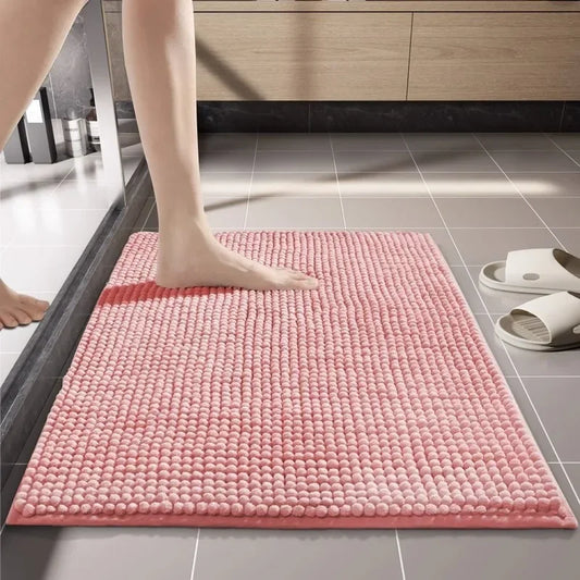 Pink chenille bath mat