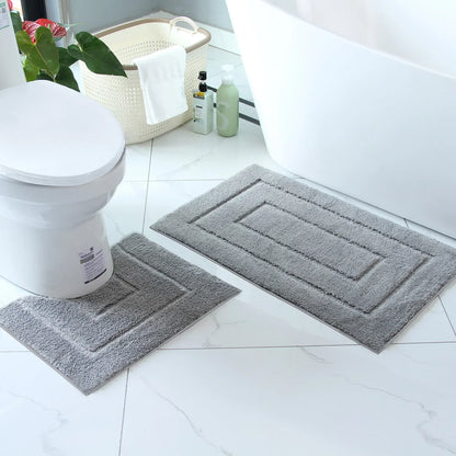 Bath Mat and Toilet Mat Set in Grey