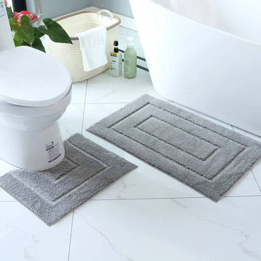 Bath Mat and Toilet Mat Set in Grey