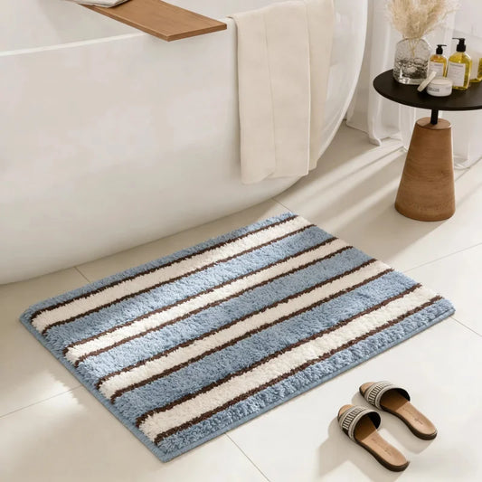 blue stripes bath mat