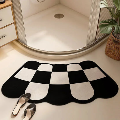 Curved checkered bath mat
