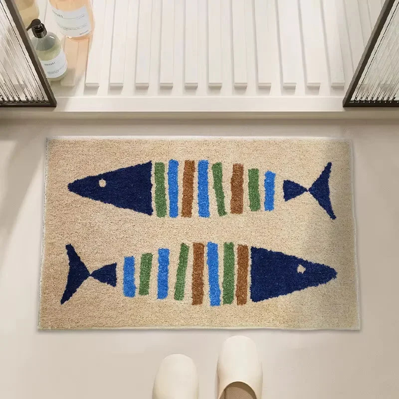 Striped fish bath mat