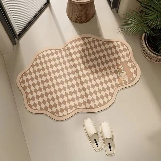 Beige patterned bath mat