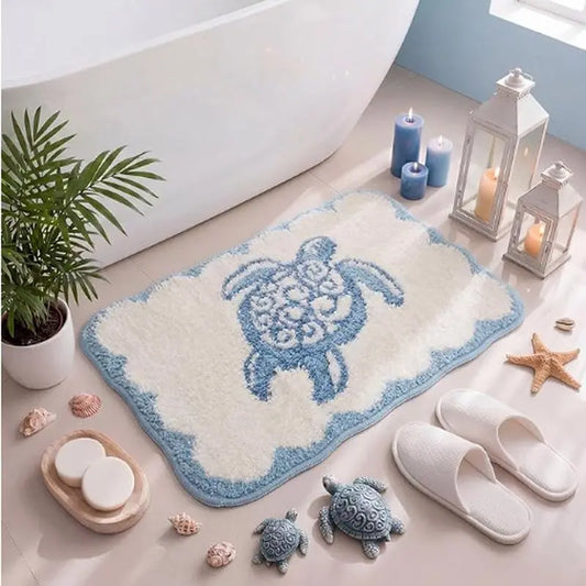 Bath Mat with a Tufted Sea Turtle