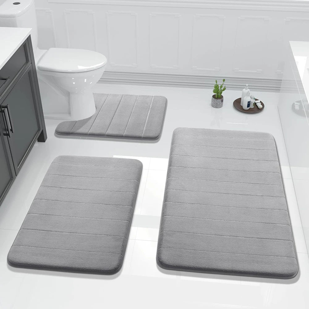 Three Pieces Memory Foam Bath Mat Set