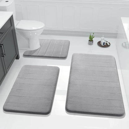 Three Pieces Memory Foam Bath Mat Set