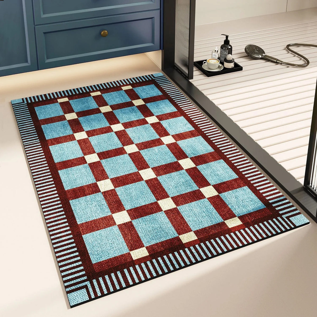 Checkerboard Design Bath Mat
