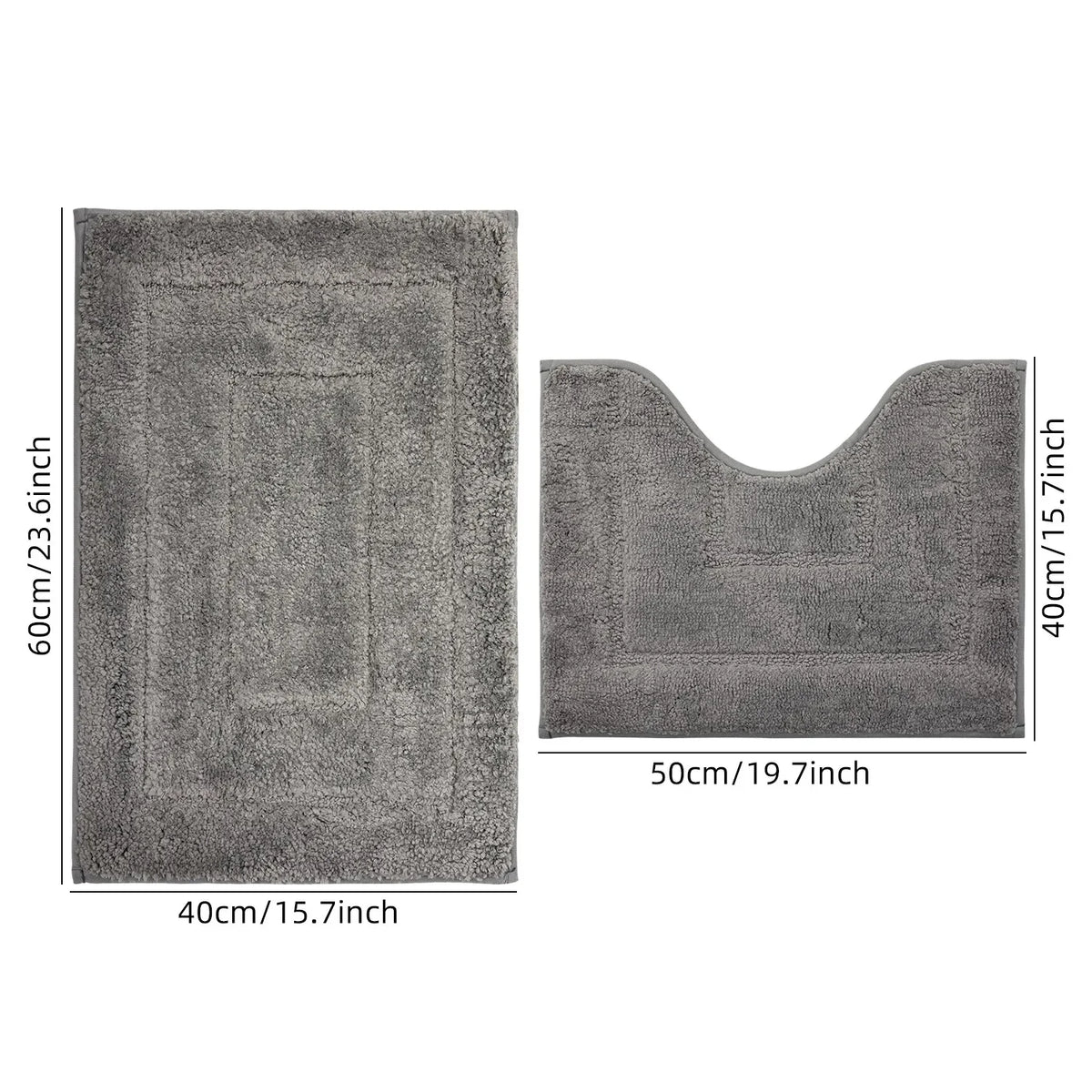 Bath Mat and Toilet Mat Set in Grey