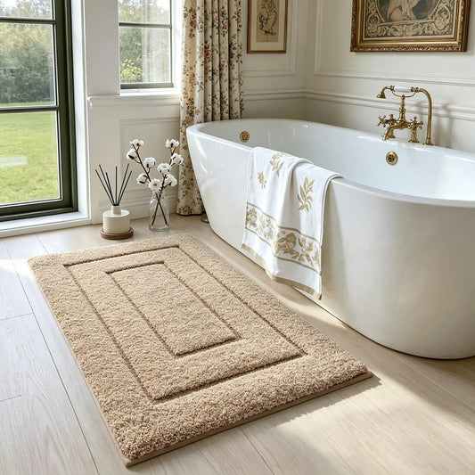 Beige bath mat with border relief