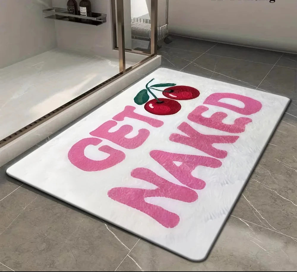Pink Get Naked Slogan Bath Mat