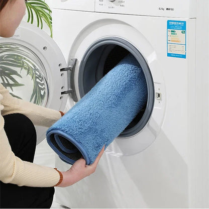 Blue bath mat with soft plush