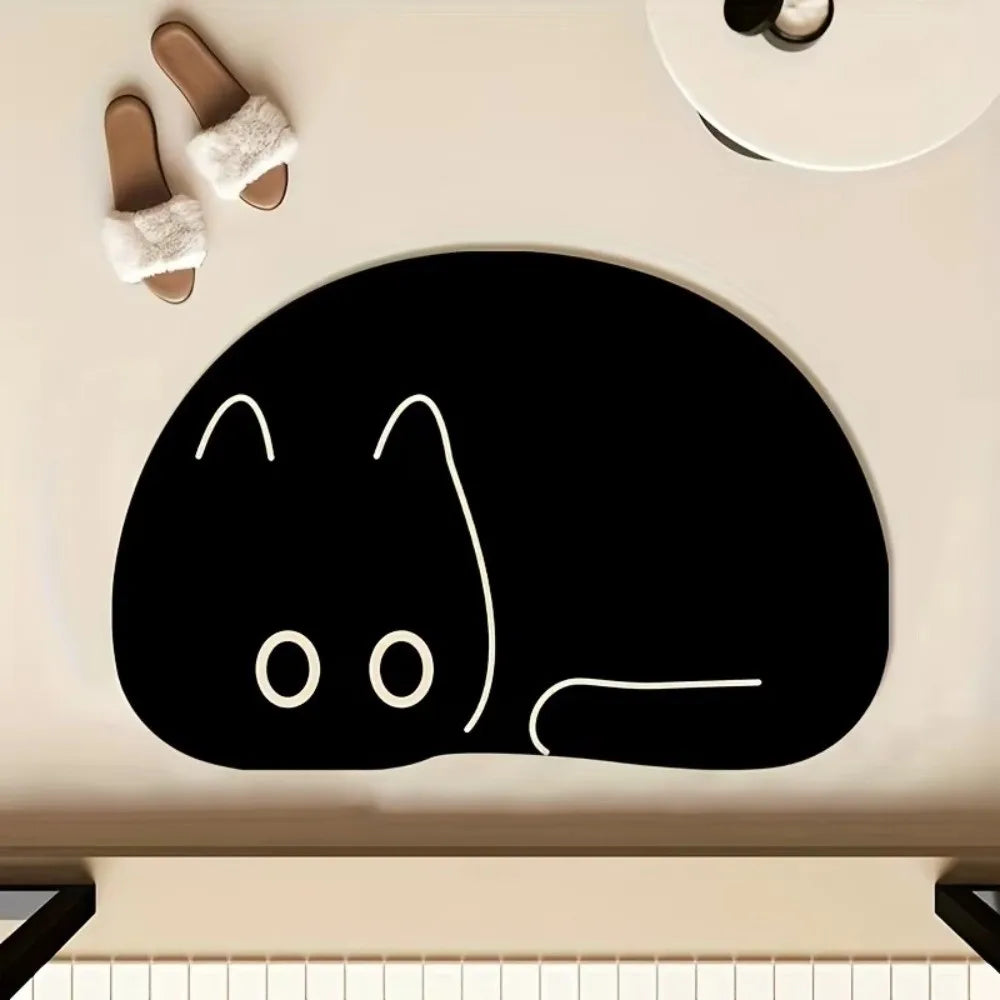 Black cat absorbent bath mat