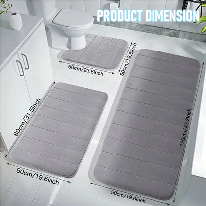 Three Pieces Memory Foam Bath Mat Set