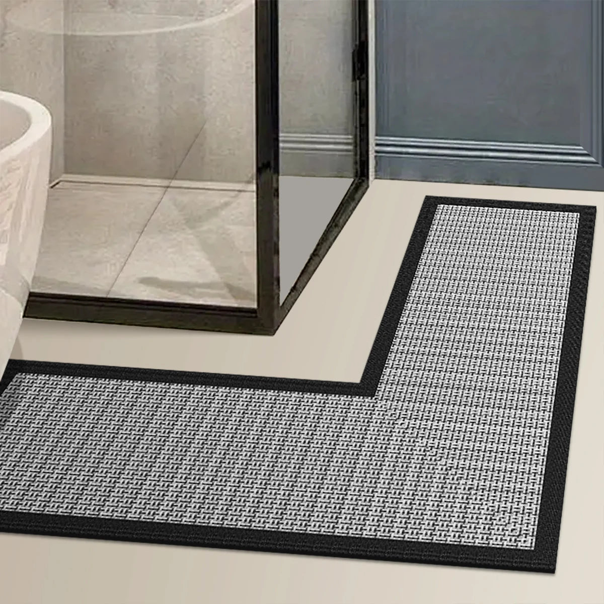 L shape woven bath mat