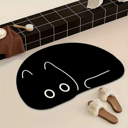 Black cat absorbent bath mat
